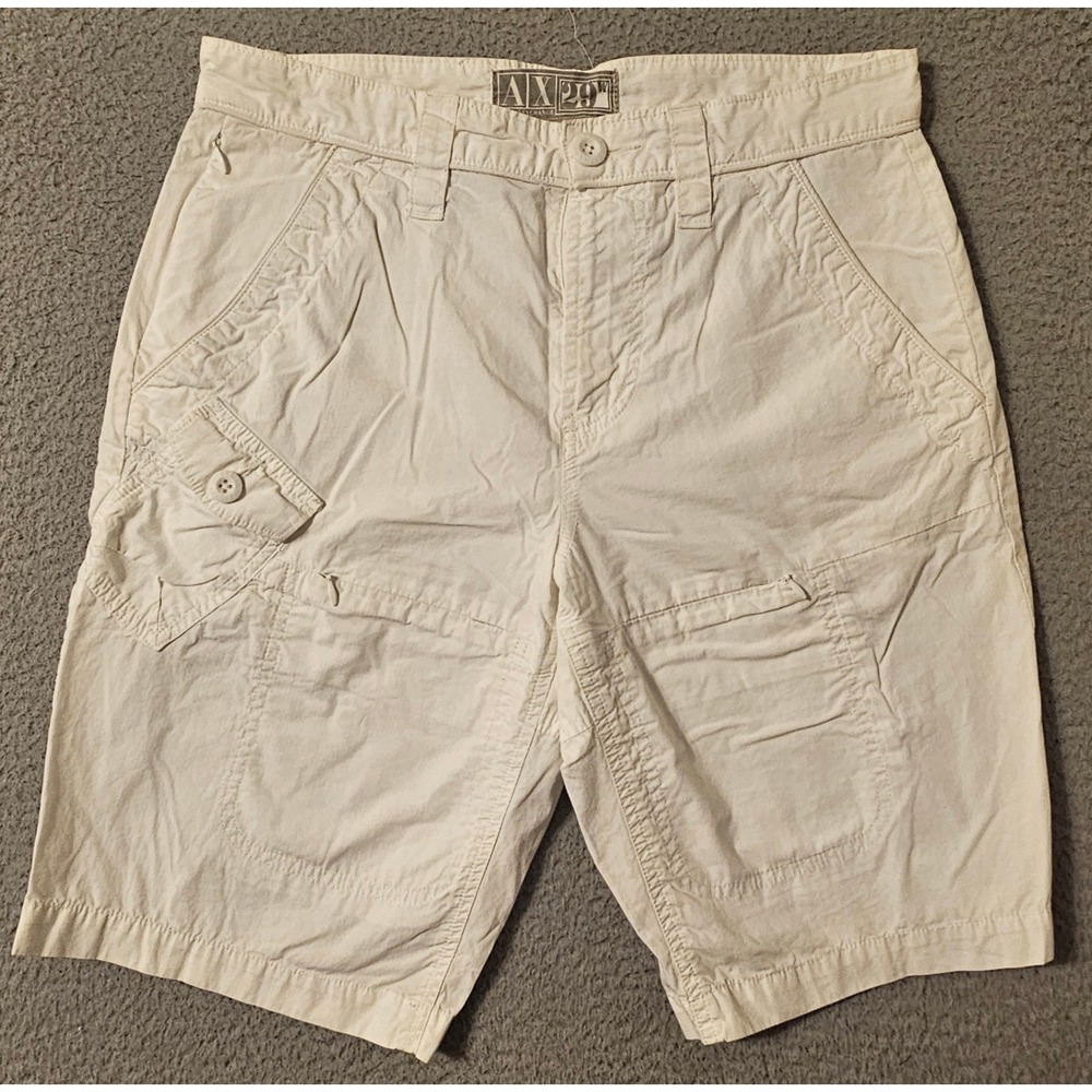Armani Exchange AX Mens Cargo Shorts Size 29 x 11" Off White Cream 100% Cotton